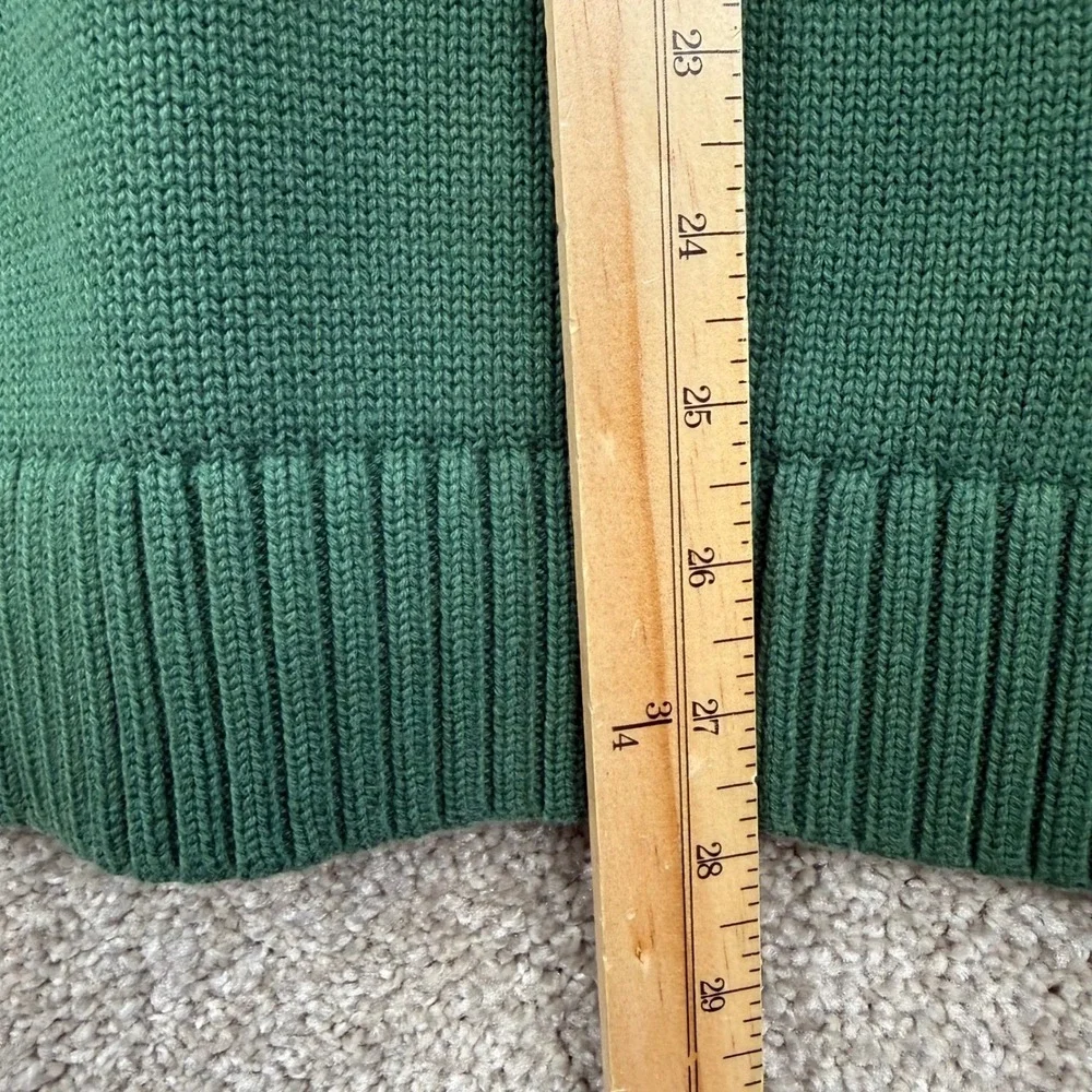 LL Bean Mens Large Green 100% Cotton Quarter Zip Pullover Sweater Regular